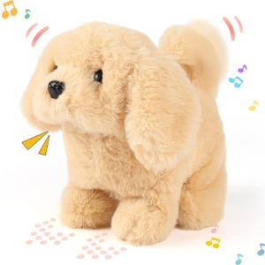Hopearl Walking Dog Golden Retriever Interactive Electronic Pet Plush Toy Puppy Woof and Moving Animated Nodding Head Gifts for Toddlers Birthday, Brown, 7''