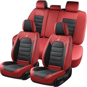 FLORICH Car Seat Covers Full Set, Leather Seat Cover, Front and Rear Seat Covers 5 Seats, Waterproof Car Seat Cushion Protector Accessories for Sedan SUV Pick-up Truck (Red&Black, Full Set)