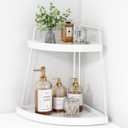 Forbena White 2 Tier Corner Bathroom Counter Organizer, Bathroom Countertop Shelf Organizer for Kitchen Sink, 2 Tier Makeup Vanity Tray for Dresser Tops Decor, Corner Shelf for Girls Bedroom (White)