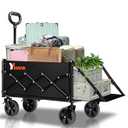 YSIATN Collapsible Folding Wagon Cart with Tailgate - 300lbs Heavy Duty Foldable Utility Wagon and Brake Wheels - 100L Lightweight Grocery Wagons for Shopping Camping Sports Garden, Black