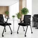 2 Pack Stackable Conference Room Chairs with Paddle Folding Office Foldable Desk Chair Mesh Back and Arms for Conference Meeting Guest Reception Home Office Training Room Chair Black