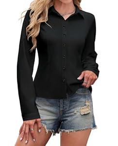 Gleeivy Striped Button Down Shirts for Women Dress Shirt Slim Fit Long Sleeve Casual Collared Work Blouse Y2K Fall Outfits Black, 2XL