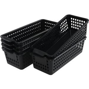 Plastic Slim Storag Basket, 6 Packs Small Organizer Basket Bins, Black