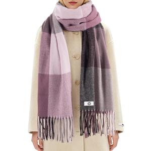 Women's Winter Plaid Scarf Warm Thick Long Shawl Soft Knit Perfect Cold Weather Gift (Purple,grey,pink)