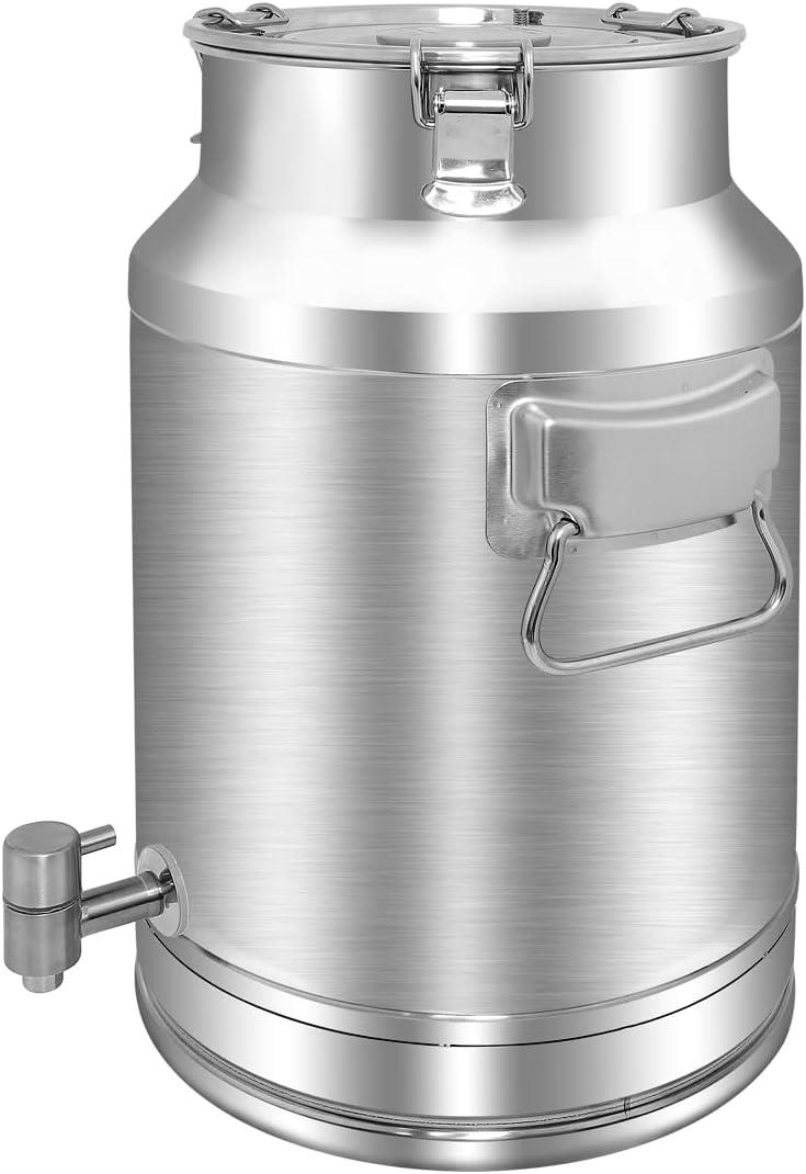 304 Stainless Steel 20 Liter Milk Can, 5.25 Gallon Wine Pail Bucket with Spigot and Sealed Lid, Heavy Duty