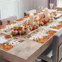 Fall Thanksgiving Placemats Retro Pumpkin Leaves Place Mats for Dining Room Dinner Table Mushroom Bird Plant Washable Table Mats Kitchen Decorations Set of 6 (Orange Light Beige)