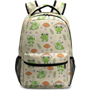 Cute Frog Mushroom Backpack for Boys Girls Kawaii Animal Froggy Print Kids Bookbag Preschool Elementary Kindergarten School Bag Students Knapsack with Chest Strap