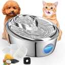 ORSDA Stainless Steel Cat Water Fountain, Automatic Pet Water Fountain, 100oz/3L Drinking Fountain Dog Water Dispenser with Water Level Window- 4Pcs Filters (D66)