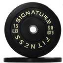 Signature Fitness 2" Olympic Bumper Plate Weight Plates with Steel Hub in Pairs or Sets - 100% Virgin Rubber 15 Lb Pair