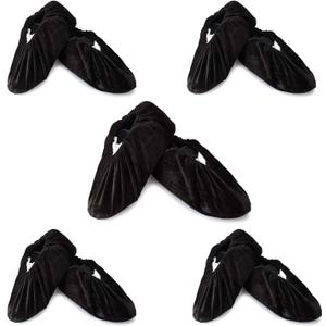 PlasMaller 5 Pairs Non Slip Washable Reusable Shoes Covers For Household Thickened Boots, Black, Large