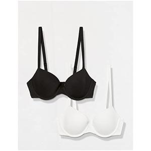 Women's Underwire Lightly Padded Demi Cup Microfibre Bra, Pack of 2, Black, 32DD
