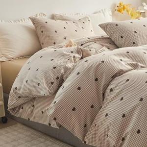 Full Duvet Cover Set - Little Brown Hearts Comforter Cover with Zipper Closure - 3 Pieces, Includes 1 Duvet Cover& 2 Pillow Shams, 100% Cotton Full Bedding Sets for Teen Girls (Full(80"90"))