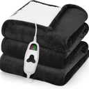 greenoak Heated Blanket Electric Throw 50"X60", Heating Blanket with 10 Heat Levels 8 Hours Auto-Off,Fleece Soft Blanket, Birthday Gifts for Grandma Seniors, Lacquered Black