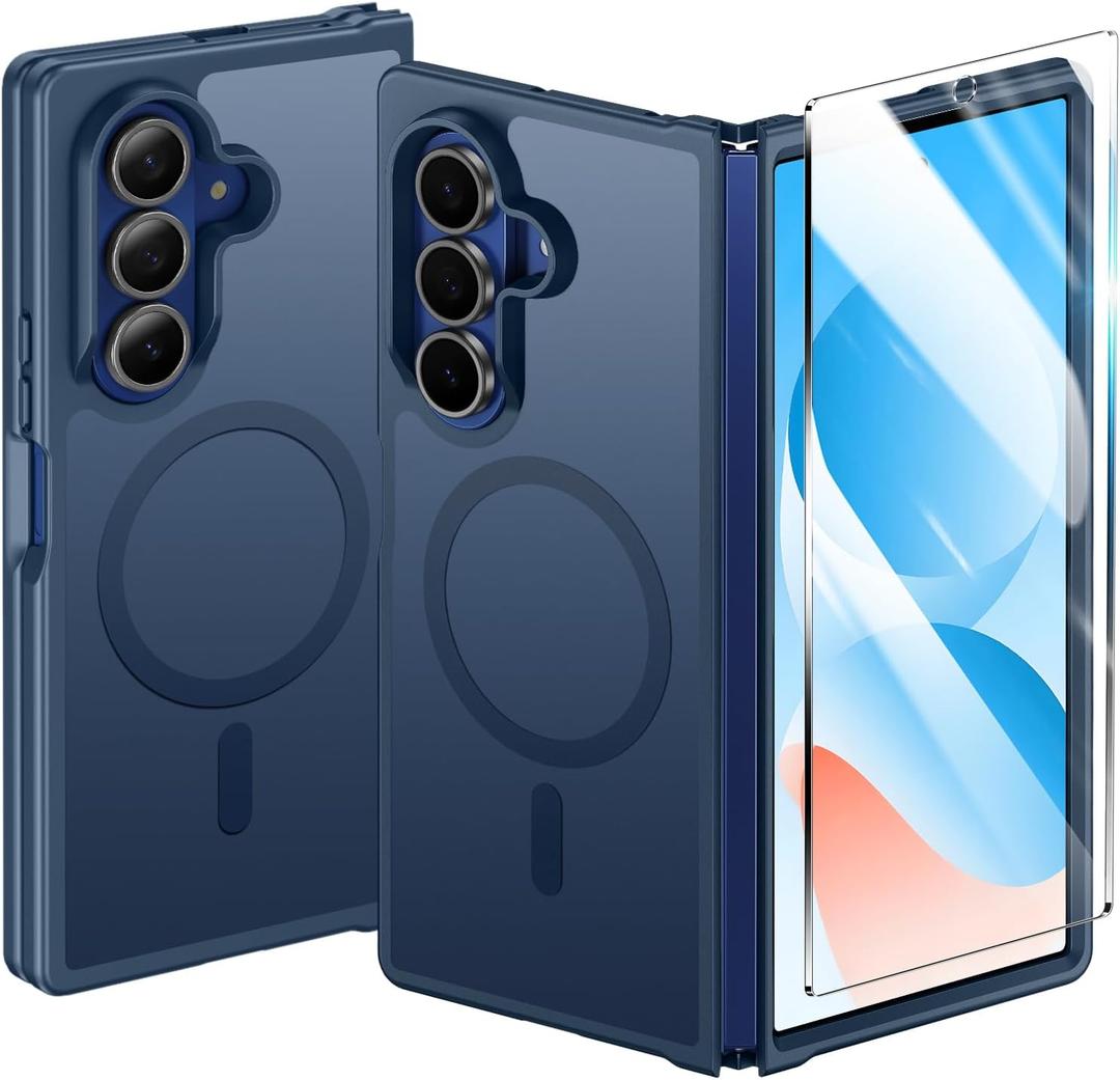 FNTCASE for Samsung-Galaxy Z-Fold-7 Magnetic Case: Translucent Matte Textured Military Grade Drop Protection Cell Phone Cover - Slim Rugged Durable Shockproof Protective Bumper Cases (Blue 8.0 inch)