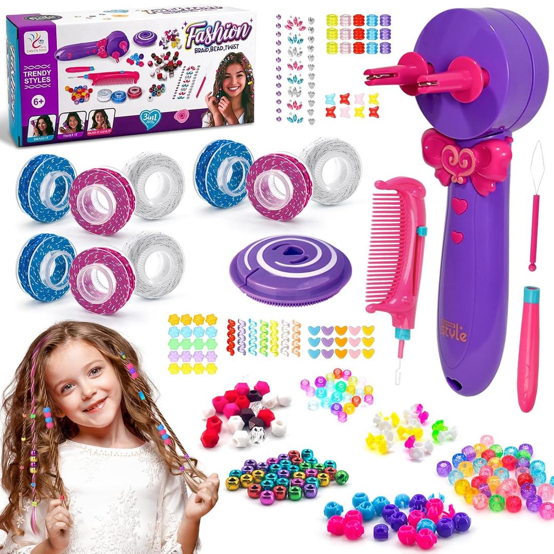 Hair Braiding Decoration Tool for Girls, Automatic Twister Kit with 3 Styling Modes, Bead & Thread Decorator for Adding Fun Accents to Girls Braids, Creative DIY Accessory Maker