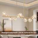 Linear Chandeliers for Dining Room 51" Gold Linear Pendant Light with Clear Swirled Globe Dining Chandeliers Over Table Rectangular Chandelier for Dining Room Kitchen Island, Copper Brass, 11 Light