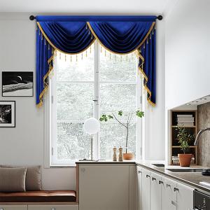 ELKCA Luxury Royal Blue Velvet Curtain Valances for Living Room with Beads(59inch,1 Panel)