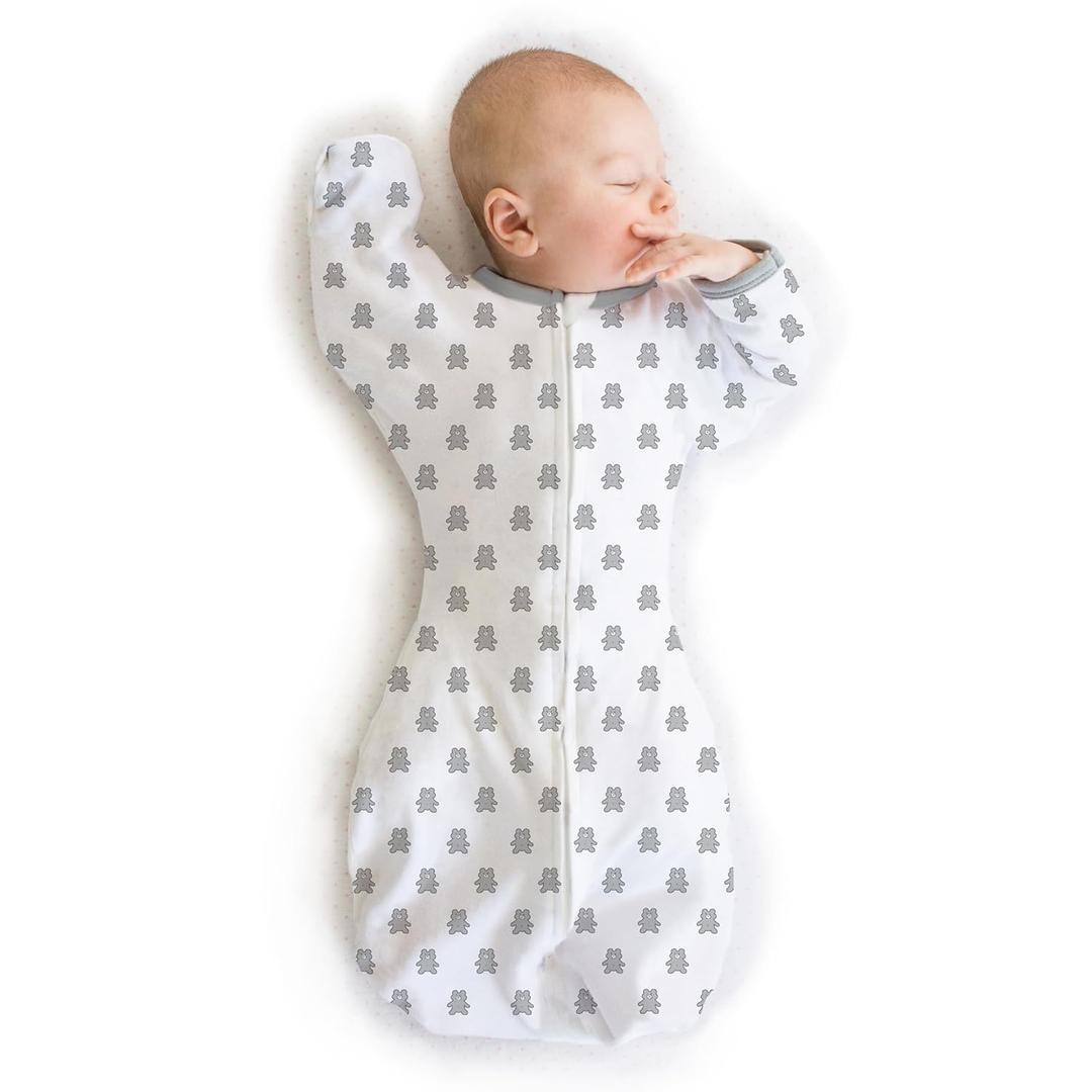 Amazing Baby Transitional Swaddle Sack, Arms Up Half-Length Sleeves & Mitten Cuffs, Swaddle for Newborn Transition to Baby Sleep Sack Wearable Blanket, Medium, 3-6 Month, 14-21 lb, Sterling Tiny Bear