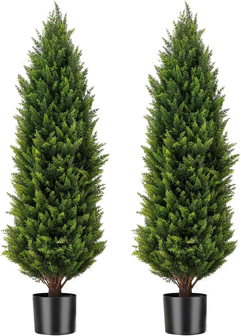 Artificial Cedar Topiary Trees for Outdoors Realistic Faux Cedar Pines Cypress Trees Faux Evergreen Plants for Home Porch Decor Set of 2 (48inch)