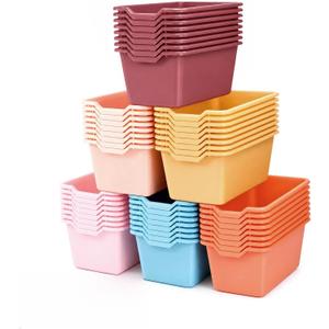 Funrous 48 Pack Plastic Cubby Bins for Book and Toy Storage, Orange
