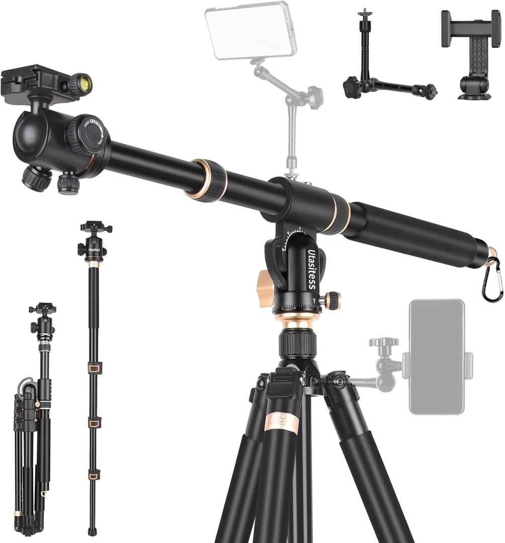 86.6 inch Camera Tripod Monopod with Center Column and Ball Head Aluminum, Arca Type QR Plate,Horizontal Overhead Shooting Tripod for DSLR Camera Video Camcorder, Heavy Duty Max Load: 27lb