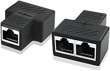 Ethernet Splitter Adapter, 1 to 2 Port, Supports Cat5, Cat5e, Cat6, Cat7 Cables - 2 Pack