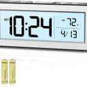 Battery Powered Alarm Clocks, Travel Alarm Clock with LCD Display, 12/24H, 5-Min Snooze, Bedside Clock with Auto Dimming Function and Working Mode, Suitable for Bedroom, Office, Travel (White)