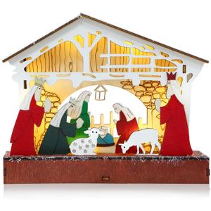 Nativity Sets for Christmas Indoor Xmas Decorations Nativity Scene Table Lights, Battery Operated Wooden Christmas Tabletop Decoration for Home, Christmas Decor for Desk Fireplace Party Decoration