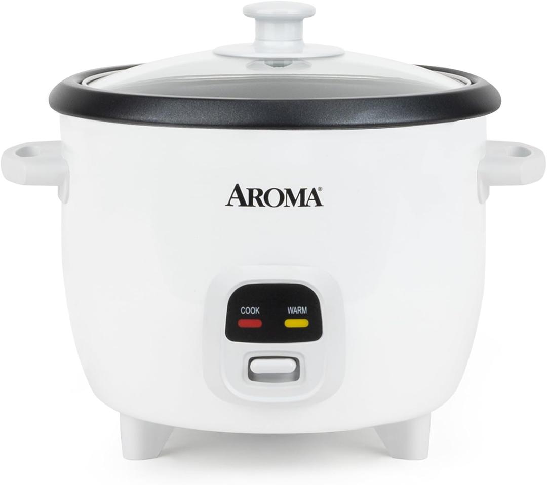 AROMA Rice Cooker, 3-Cup (Uncooked) / 6-Cup (Cooked), Small Rice Cooker, Oatmeal Cooker, Soup Maker, Auto Keep Warm, 1.5 Qt, White, ARC-393NG