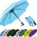 SIEPASA Windproof Travel Compact Umbrella-Automatic Umbrellas for Rain-Compact Folding Umbrella, Travel Umbrella Compact, Small Portable Windproof Umbrellas for Men Women Teenage (Light Blue) (42 Inch)