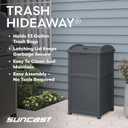 Suncast 33 Gallon Wicker-Style Hideaway Trash Can with Secure Latching Lid and Weather-Resistant Construction for Patio, Cyberspace Grey, Made in The USA