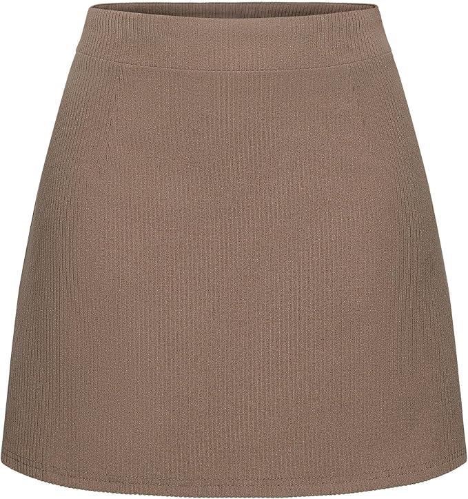 Timormode Mini Skirts for Women High Waisted Corduroy A-Line Skirt 2025 Basic Casual Fall Winter Pencil Short Skirts TMS8012 Brown L
