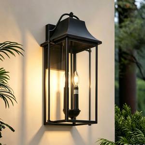 Lifora Hay 21 inch Large Outdoor Wall Sconce, 3-Light Front Porch Lantern, Waterproof E12 Wall Light Fixture, Tempered Glass Lamp Shade, Outside House Lighting for Patio Garage Entryway