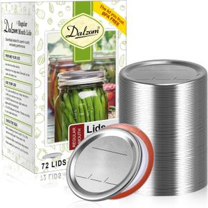 Dalzom 72Pcs Canning Lids Regular Mouth, Premium Mason Jar Lids for Ball, Kerr Jars - Food Grade Material, 100% Fit & Airtight for Regular Mouth Mason Jars