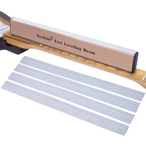 Stainless Steel Fret Leveling Beam, 16" (400mm) Sanding Beam Fret Leveler, Pro Guitar Luthier Repair Tool Fretboard Leveling File Includes 3 Sets of 120/240/320/600 Grit Sandpaper (Rose Gold)