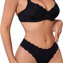 SOLY HUX Lingerie Sets for Women Sexy Matching Bra and Panty Sets 2 Piece Underwire Underwear (Small, Plain Black)