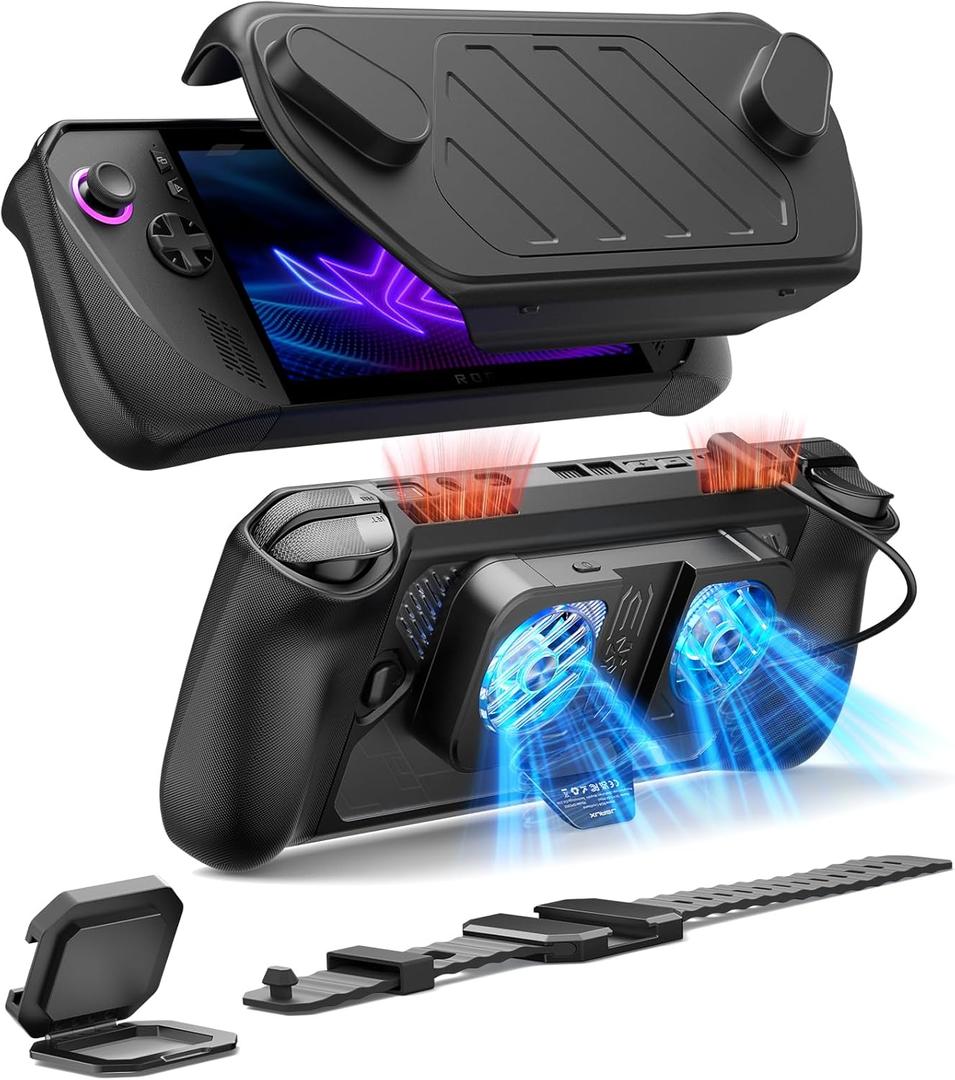 JSAUX PC0111 ModCase Compatible with ASUS ROG Ally X, Modular ROG Ally X Case with Cooling Fan, Included Protective Case, Face Cover, Cooling Fan, Metal Bracket and Strap - Cooler Set