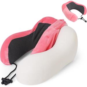 Travel Neck Pillow Cover U Shaped Neck Pillow Case Cover - Breathable, Soft, Removable Travel Pillow Cover for Airplane, Car & Office - Cover Only (No Filler Included) (Pink)