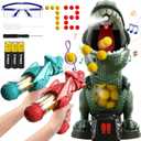 NMM Movable Dinosaur Shooting Toys for 4 5 6 7 8 Year Old Boys, Shooting Target Games Toys with 2 Air Pump Gun, 72 Foam Bullets, LED Score Record, Spray, Sound for Boys Girls Christmas Birthday Gifts