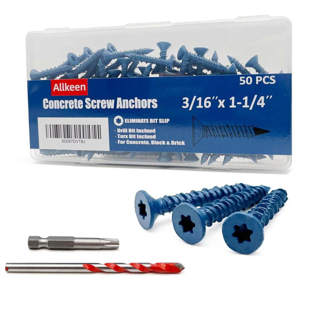 3/16" x 1-1/4" Torx Head Concrete Screws for Anchoring to Masonry 50PCS