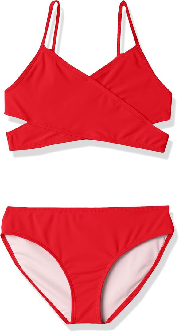 Kanu Surf Girls' Coral Reef Beach Sport Wrap Around Bikini 2-Piece Swimsuit (6, Solid Red)