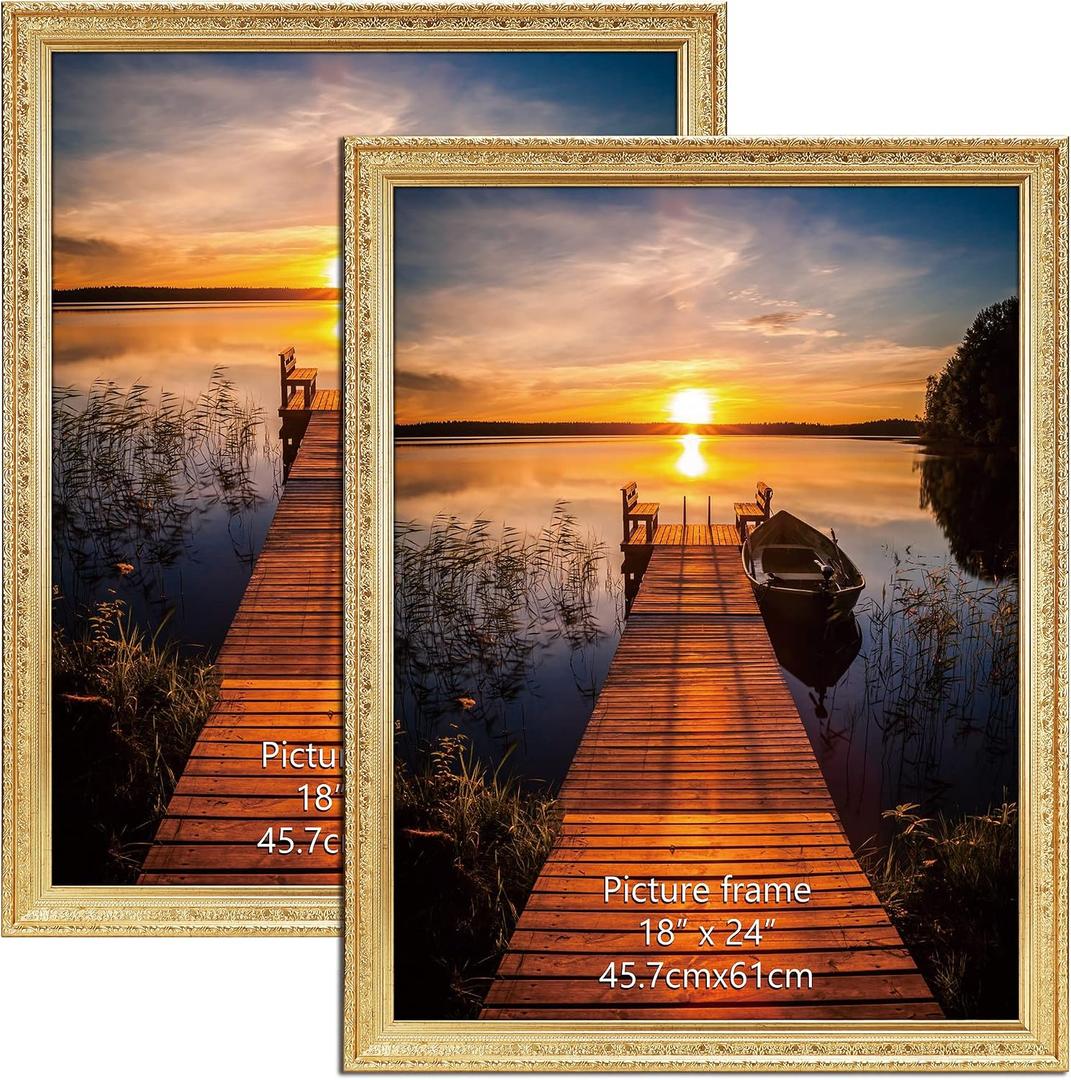Edenseelake 18x24 Picture Frames Set of 2, Vintage Gold 18 x 24 Poster Frame for Wall Hanging Vertical and Horizontal