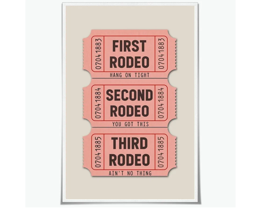 Funny Western Cowboy Wall Art Pink First Rodeo Ticket Stub Poster Trendy Cowgirl Canvas Print Vintage Funky Southwestern Wall Decor for Girls Dorm Apartment Aesthetic 8x12inch Unframed