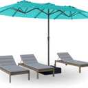 PatioKingdom 15FT Large Patio Umbrella with Base, Double Sided Rectangular Outdoor Umbrella with Sturdy Fiberglass Ribs, Market Umbrella for Pool,Garden,Backyard,Deck (Peacock Blue, 15FT)