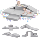 Foam Climbing Blocks with Ball Pit & Stairs for Toddlers Aged 1-3 -Soft Playset for Indoor Crawling, Foam Playground Set for Baby to Active Playing Inside -(Balls NOT Included),Grey Grey-5 Pieces