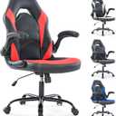 Gaming Computer Chair Ergonomic Office Chair Desk Chair with Lumbar Support Flip Up Arms Adjustable Height Swivel PU Leather Executive with Wheels for Adults Women Men Red