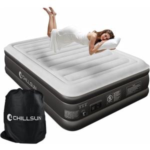 CHILLSUN 2026 Upgraded Air Mattress Full with Built in Pump, 18" Raised Comfort Blow up Mattress, Inflatable Mattress Colchon Inflable, Flocked Top Air Bed with Storage Bag for Home Camping & Guests (Grey)