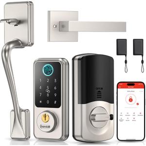 Hornbill Keyless Entry Smart Locks Set, Front Door Handle Set, Keypad Deadbolt Lock for Airbnb Home Office, Auto-Lock, Matte Silver
