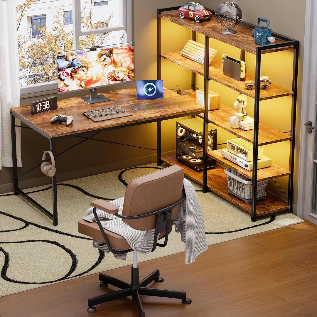 Pamray 49 Inch L Shaped Gaming Computer Desk with Shelves and Storage
