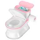 2-in-1 Toddler Potty Training Toilet - Larger Potty Chair & Detachable Training Seat for Boys & Girls Ages 1-3 with Flushing Sound, Wipes Storage, Toilet Paper Holder - Pink